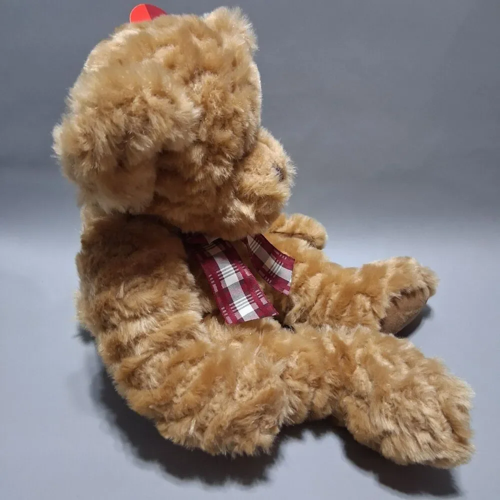 Russ Berrie Ellington Brown Plush Teddy Bear Red Plaid Ribbon Bow NWT